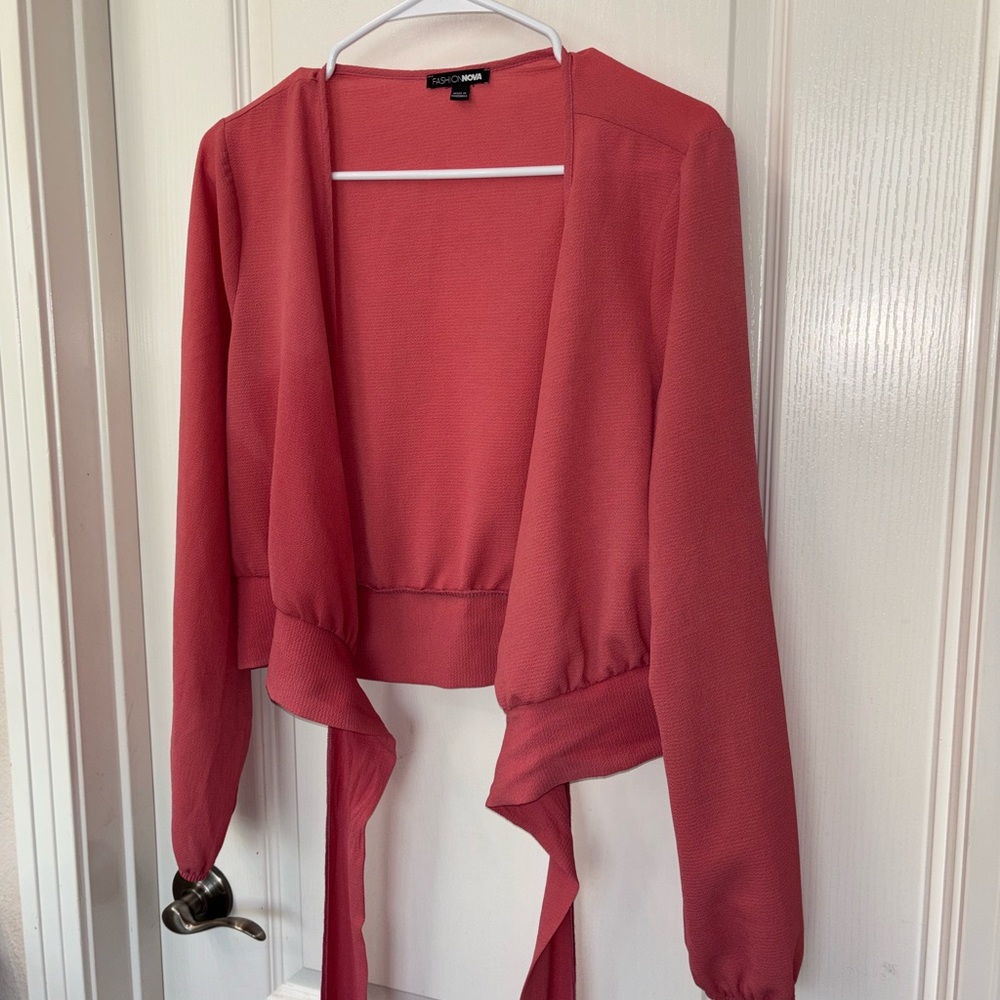 Fashion Nova Pink Wrap Blouse